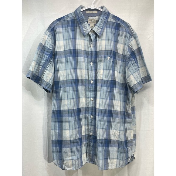 LL Bean Shirt Sleeves Button Up Slightly Fitted Blue XL - Picture 2 of 5